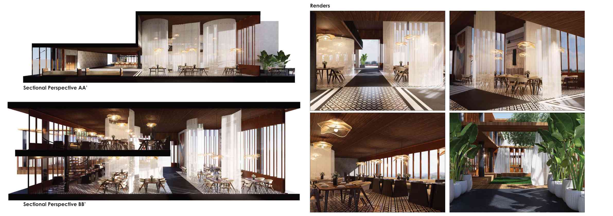 Sectional perspectives and rendered views